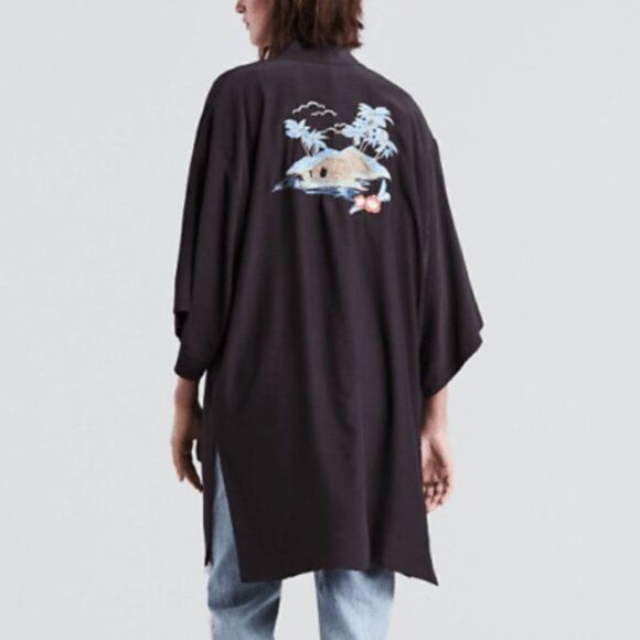 Levi's Kimono Women's Black Embroidered Jacket Top Size M/L‎ - Picture 2 of 11